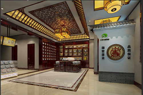 新抚古朴典雅的中式茶叶店大堂设计效果图
